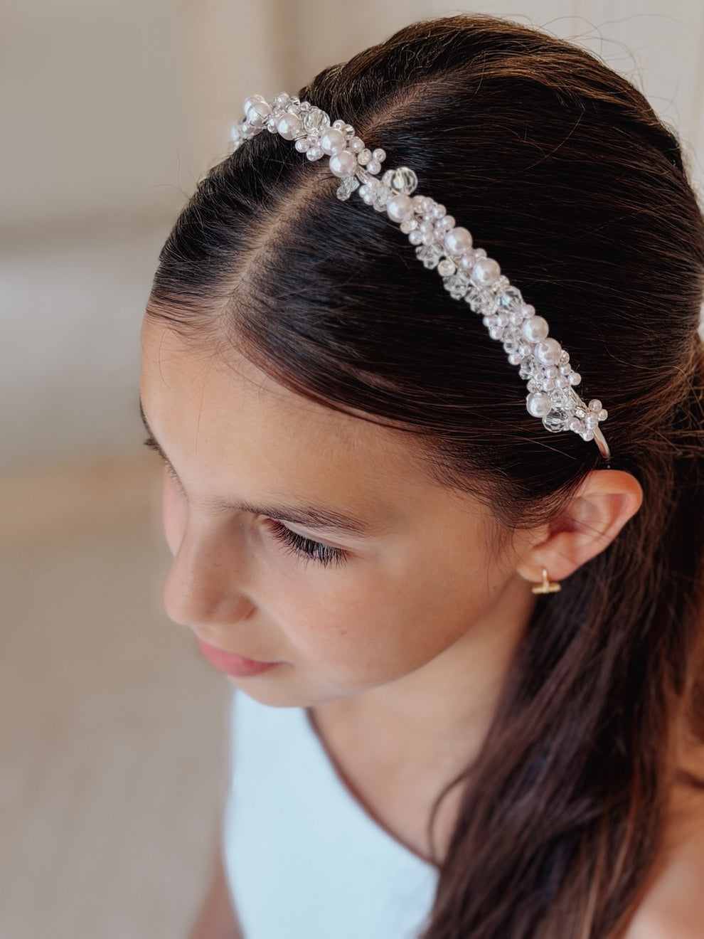 Evelyn Girls Soft Pink Pearl Headband - A Little Lacey · Photo 2 of 9