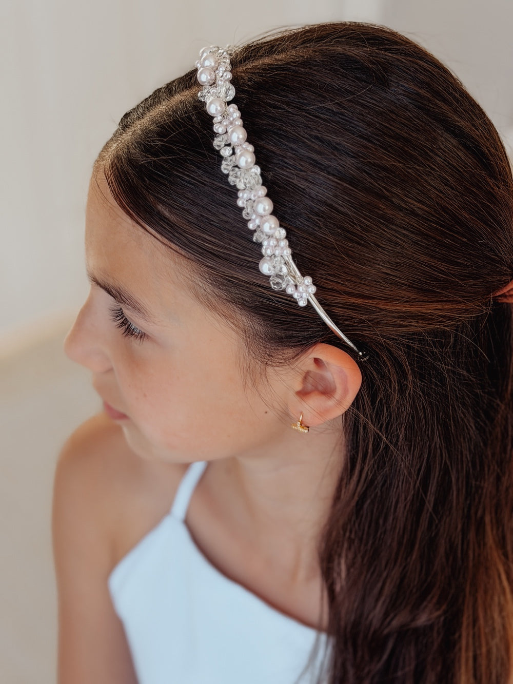 Evelyn Girls Soft Pink Pearl Headband