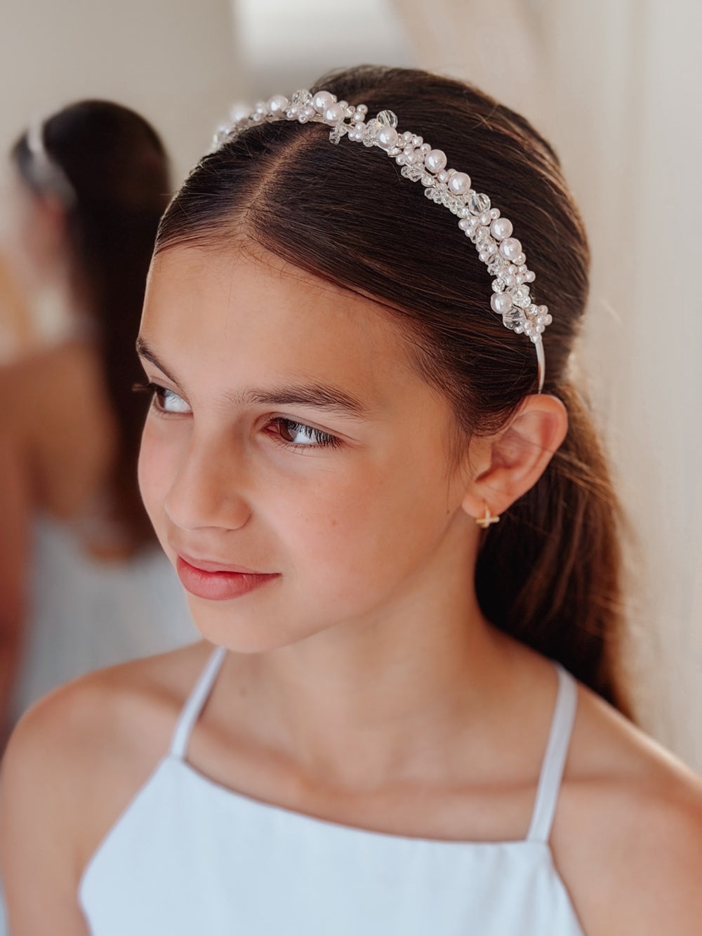 Evelyn Girls Soft Pink Pearl Headband