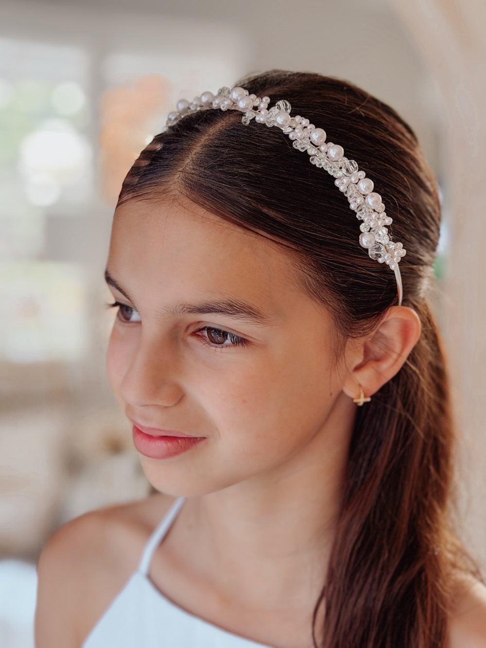 Evelyn Girls Soft Pink Pearl Headband