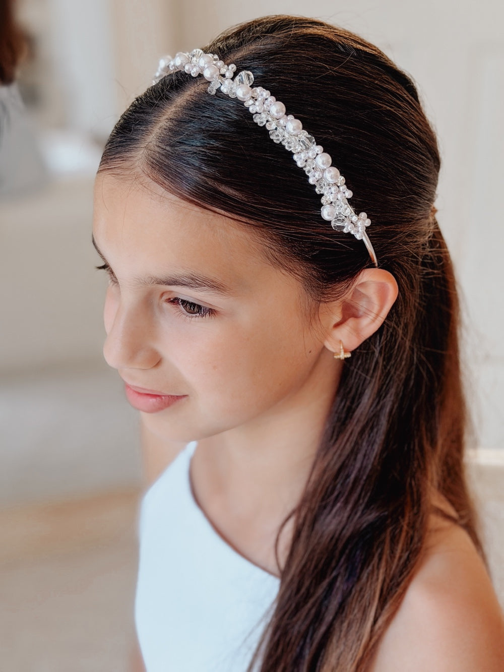 Evelyn Girls Soft Pink Pearl Headband