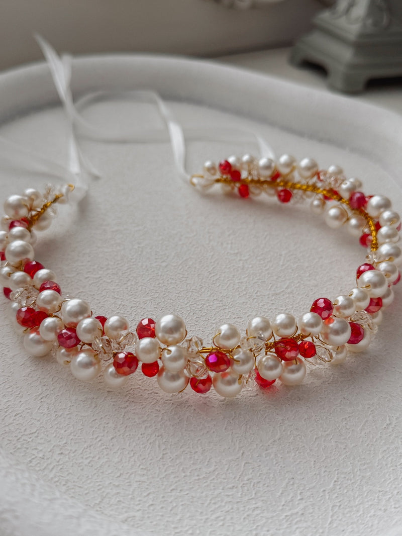 Evelyn Girls Christmas Pearl Headband - A Little Lacey