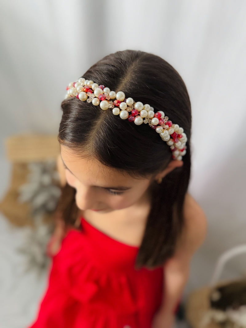 Evelyn Girls Christmas Pearl Headband - A Little Lacey