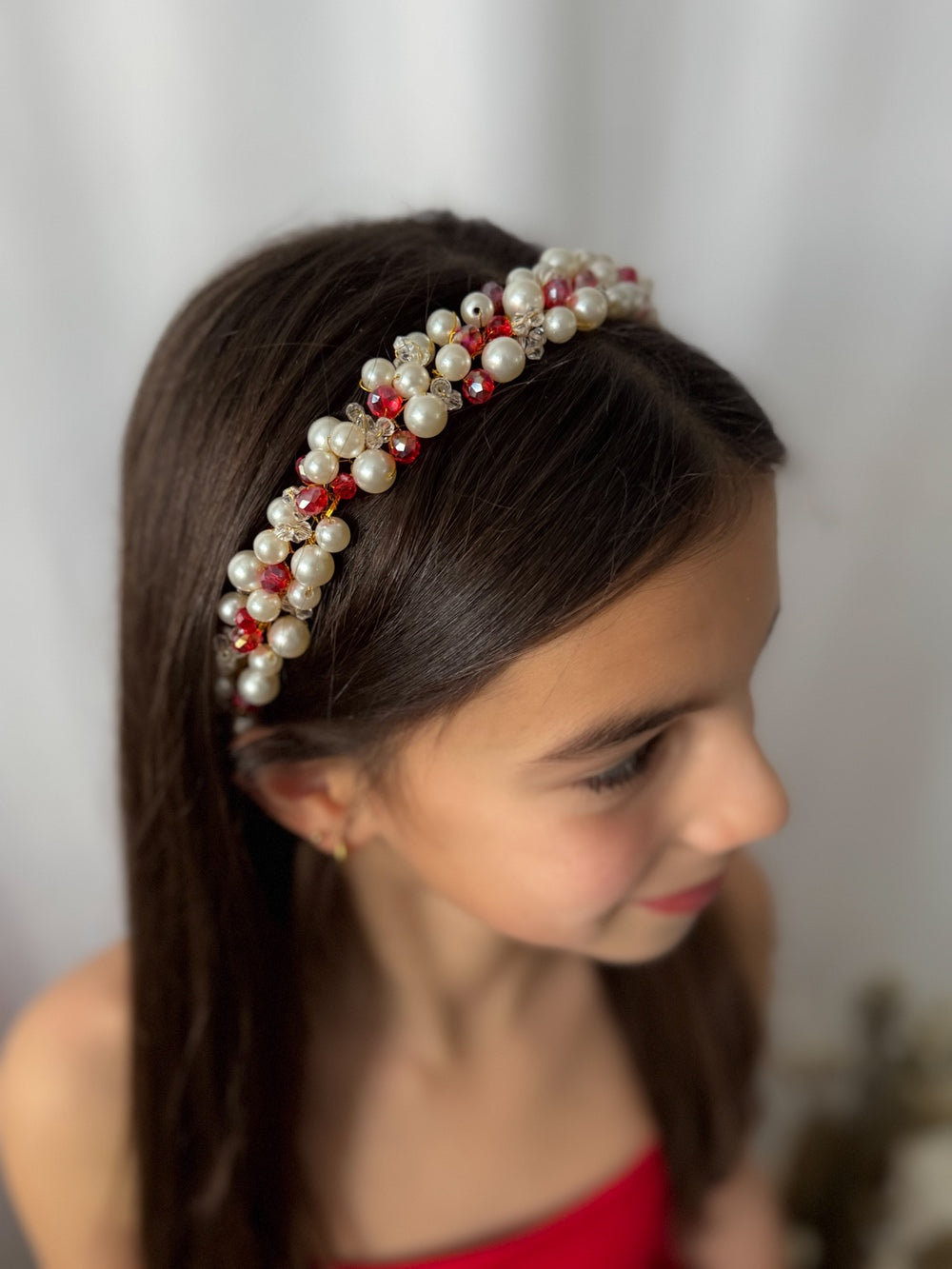 Evelyn Girls Christmas Pearl Headband - Christmas AccessoriesHoliday hair accessory for girls with pearl beads