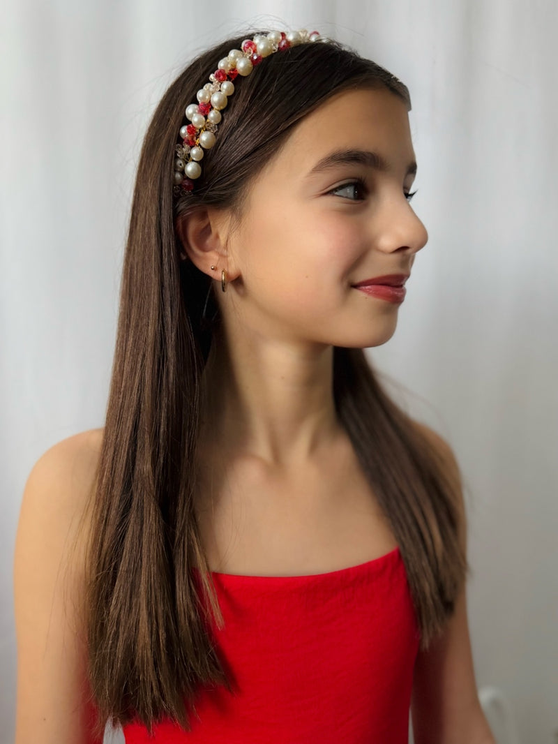 Evelyn Girls Christmas Pearl Headband - A Little Lacey