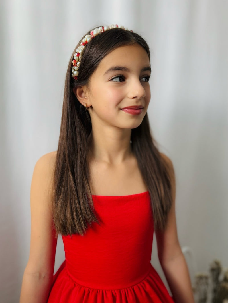 Evelyn Girls Christmas Pearl Headband - A Little Lacey