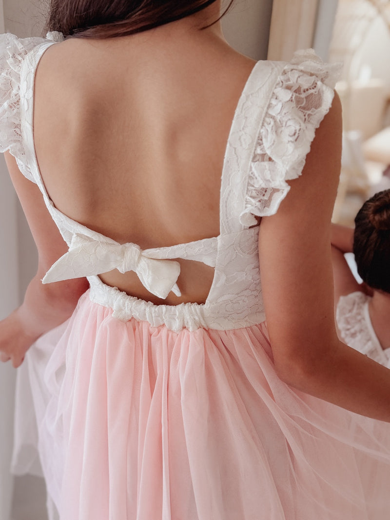 Ella Rose Girls Soft Pink Tie Back Dress - A Little Lacey