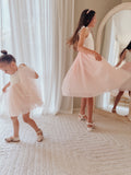 Soft pink girls formal dress twirl tulle skirt movement