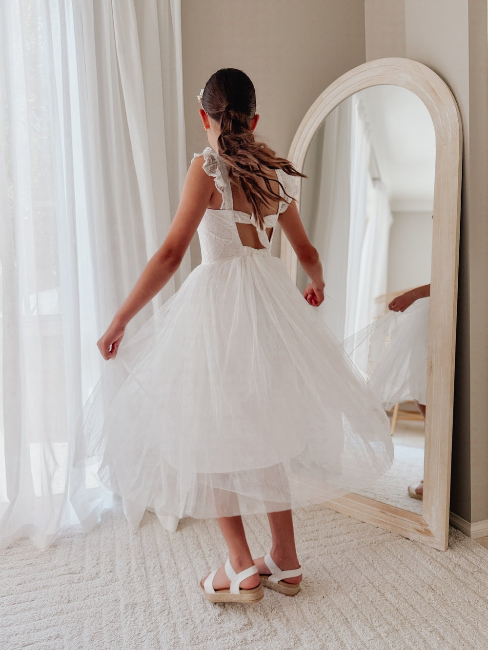 girls white communion dress tie back