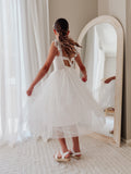 girls white communion dress tie back