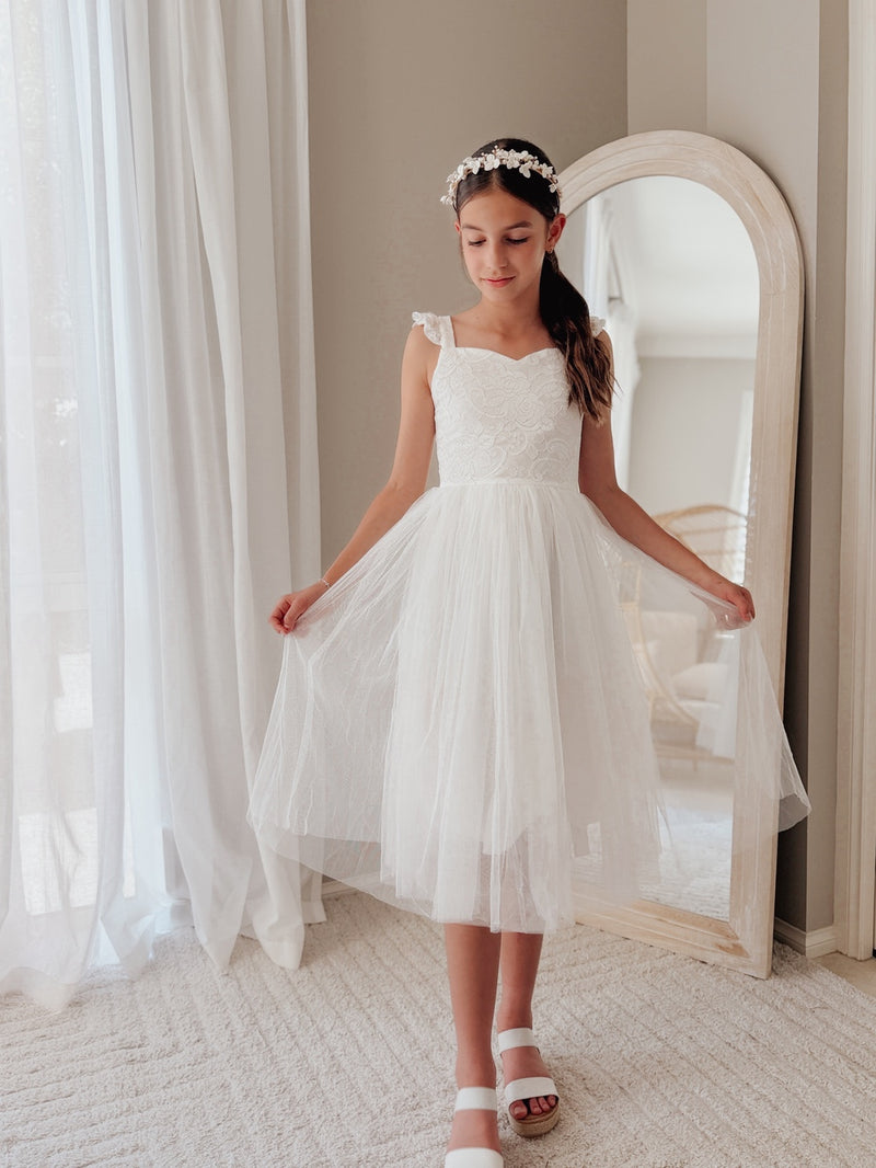 Ella Rose White Girls Tie-Back Dress - A Little Lacey