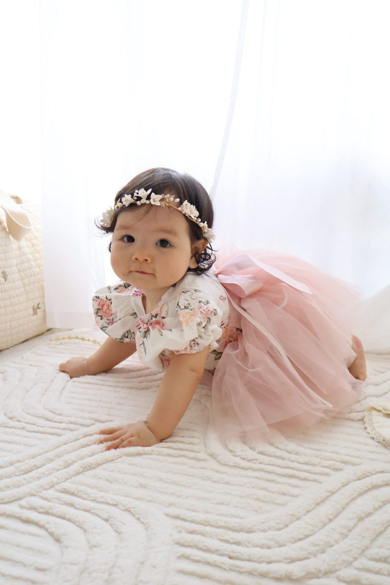 Eloise Tulle Baby Romper - Dusty Pink - A Little Lacey