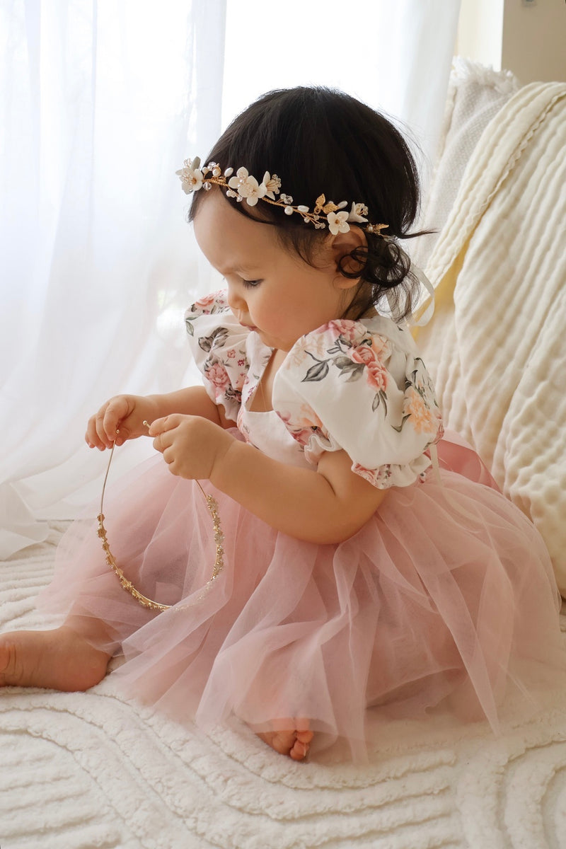 Eloise Tulle Baby Romper - Dusty Pink - A Little Lacey