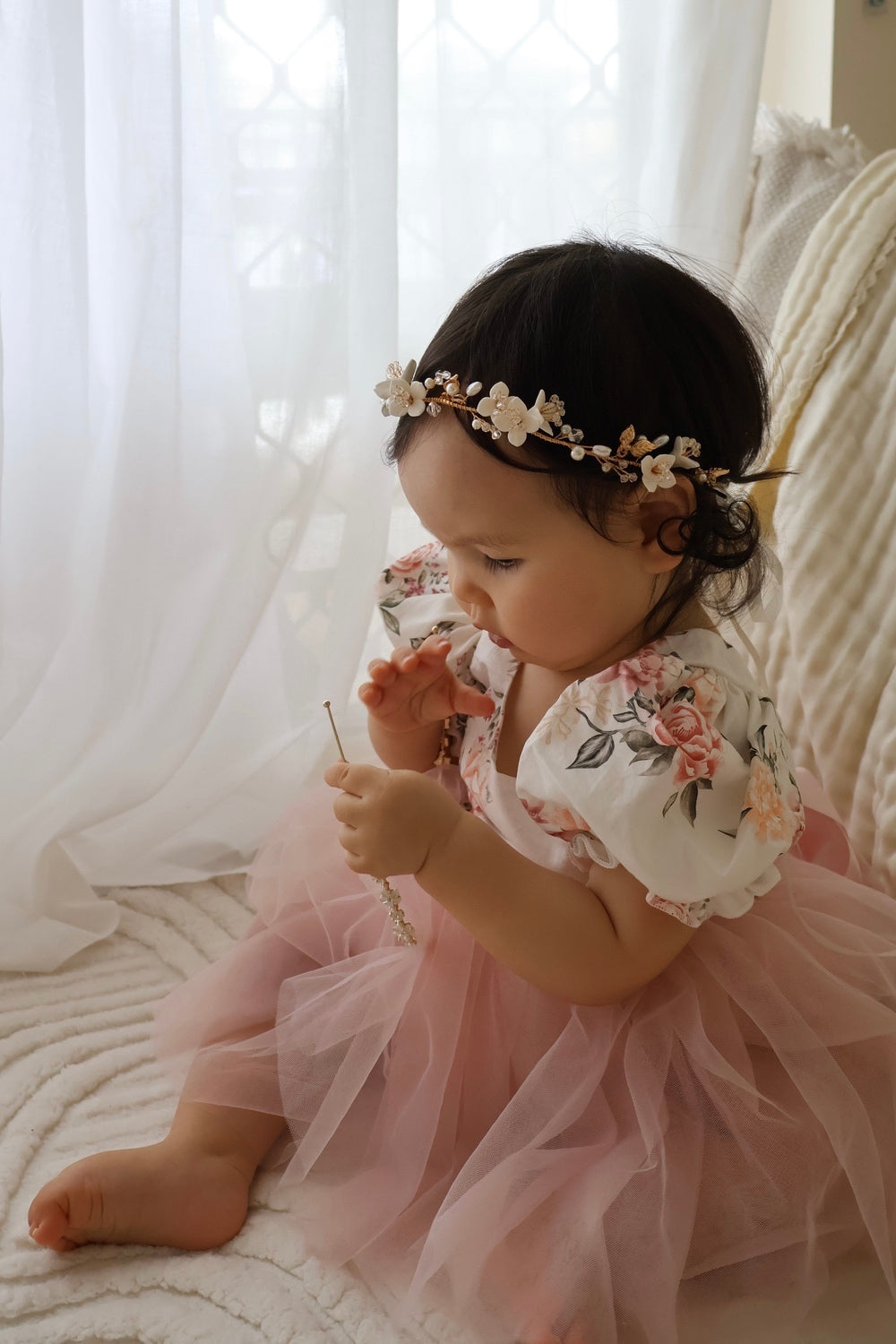 Eloise Tulle Baby Romper - Dusty Pink