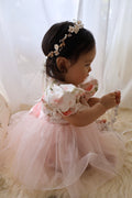 Baby romper party dress cotton lined with built in nappy cover and snaps