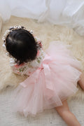 Zip up back baby girl romper with satin bow detail