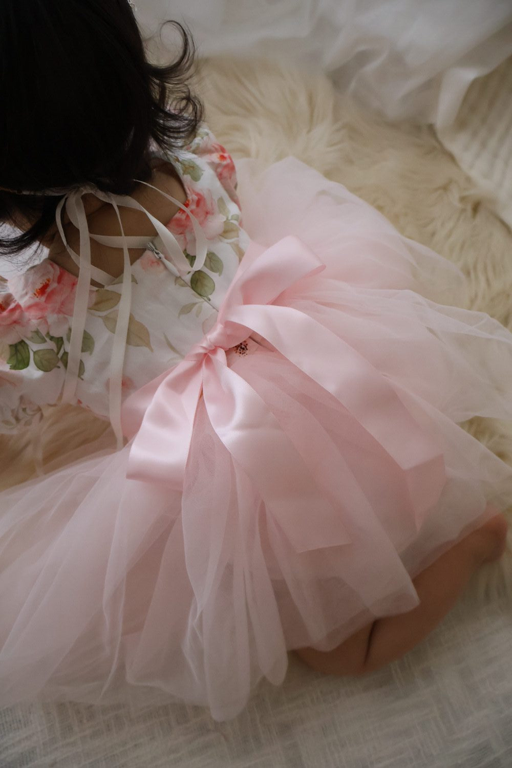 Baby girl wedding romper with puff sleeves and tulle dress