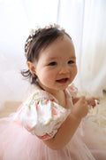 Sweetheart neckline baby romper floral print bodice party dress