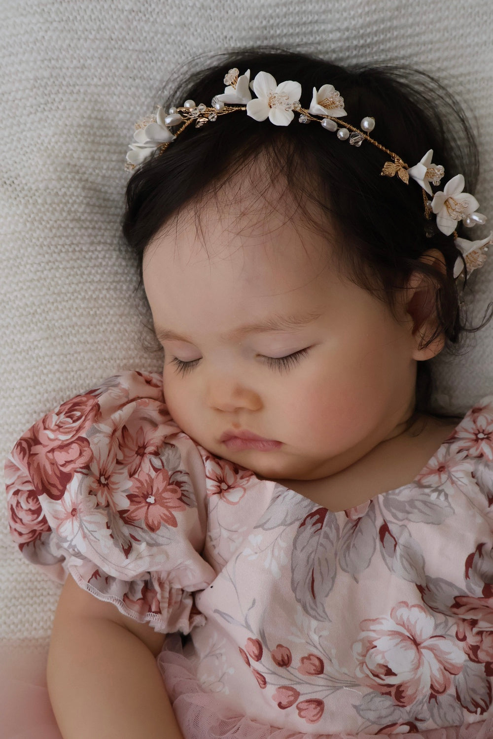 girls occasion headband rose gold and pearl floral design