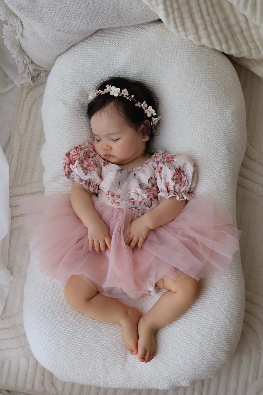 Eloise baby romper with soft tulle skirt