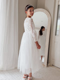 long sleeve lace dress in soft white for First Holy Communion