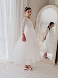 Classic girls white lace dress with zip up back
