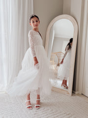 Estelle Girls White Long Sleeve Dress - A Little Lacey