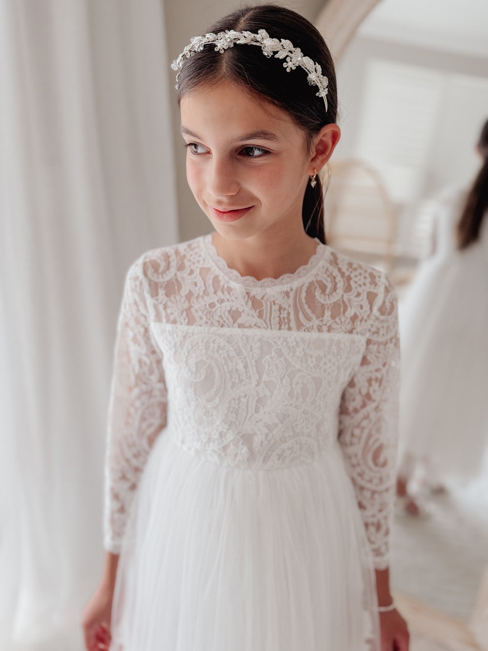 Soft white communion dress for girls with cotton lined comfort