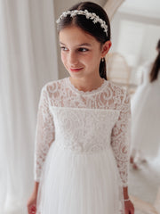 Estelle Girls White Long Sleeve Dress - A Little Lacey
