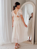 champagne flower girl dress Australia long skirt bow back