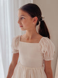 flower girl dress champagne with V back tie bow