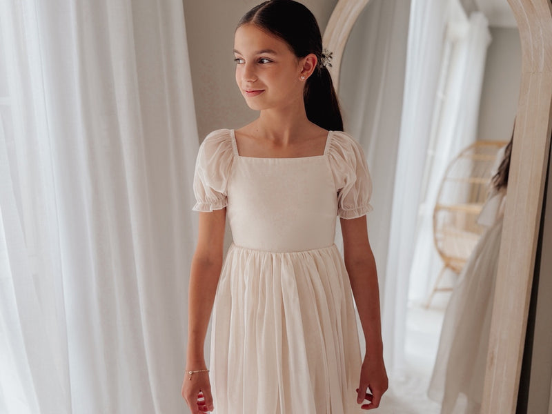 Esther Girls Champagne Dress - A Little Lacey