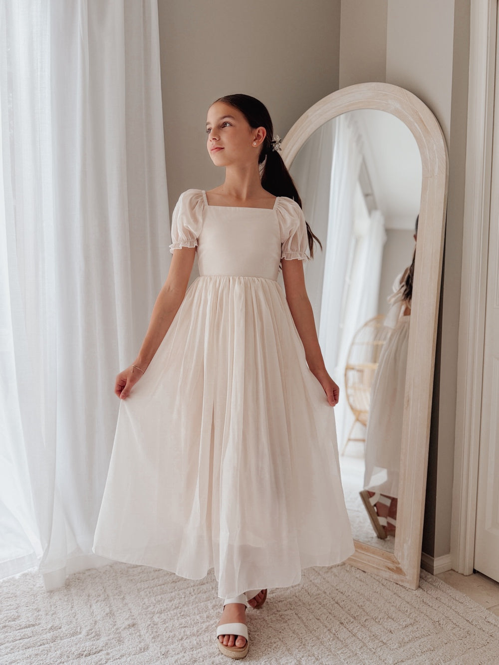 long champagne party dress for girls special celebration photoshoot