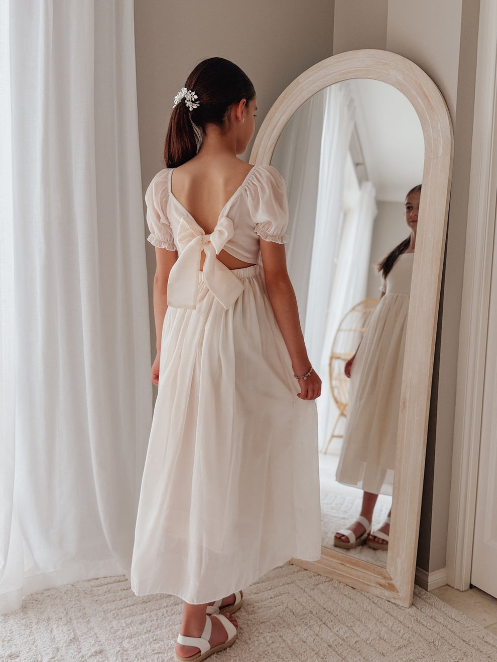 Long champagne dress for girls wedding guest formal occasion