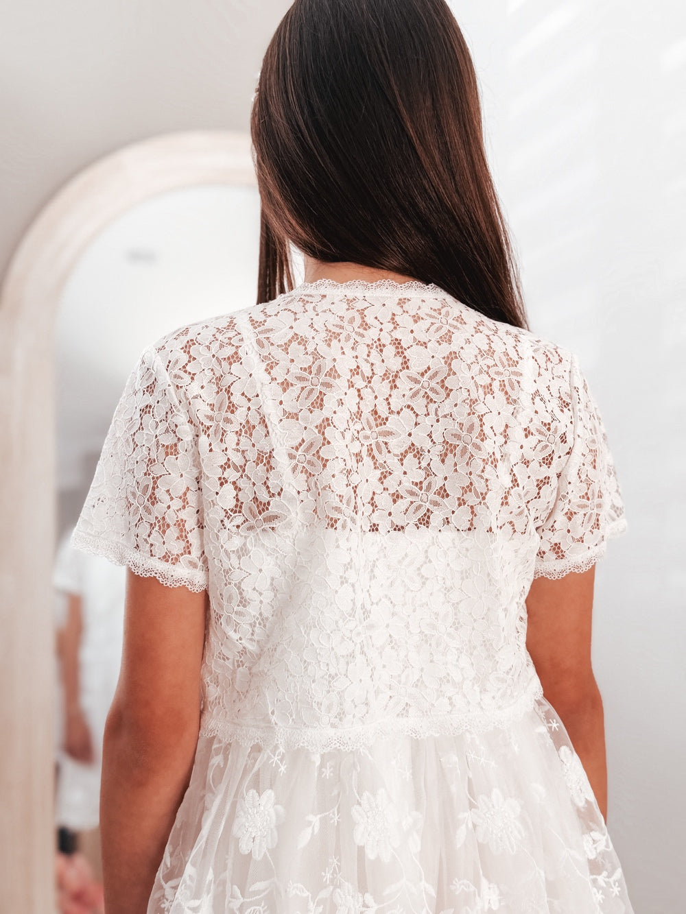 Girls wedding lace jacket in white