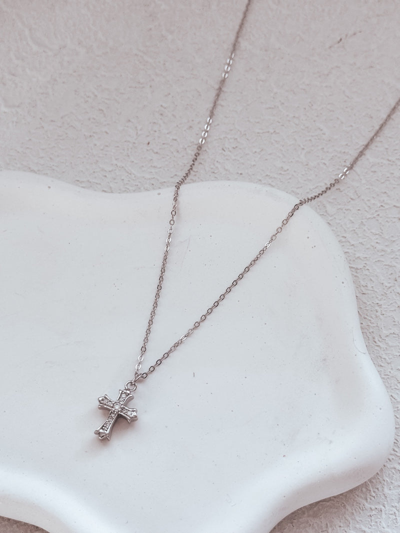 Evangeline Cross Girls Silver Necklace - A Little Lacey