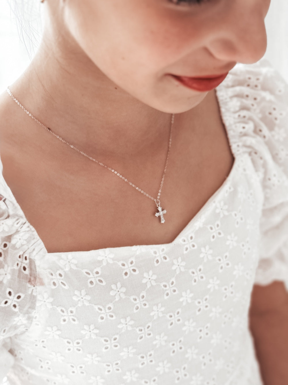 Evangeline Cross Girls Silver Necklace