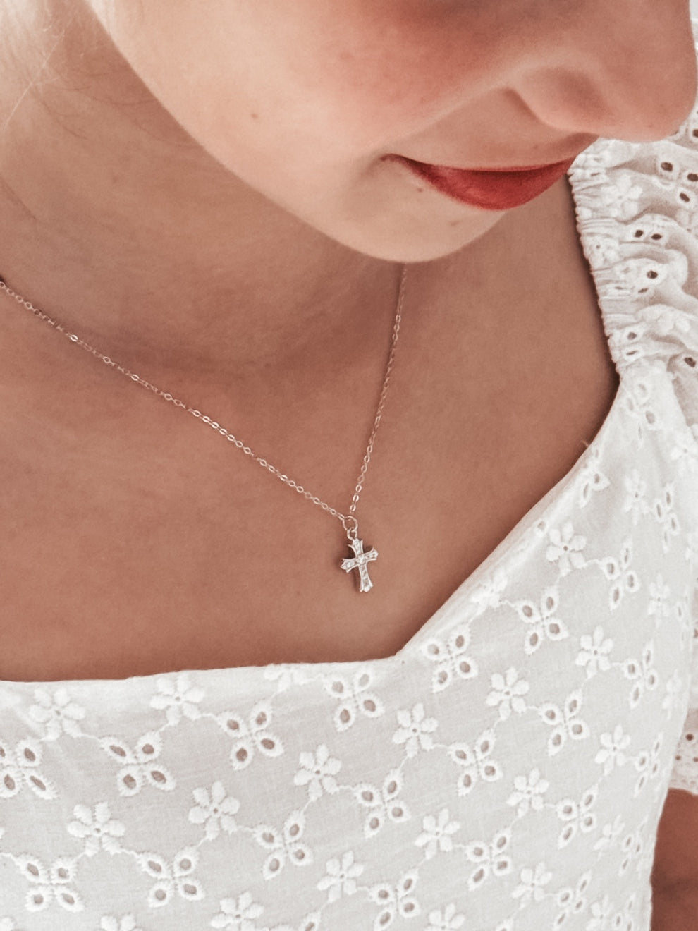 Evangeline Cross Girls Silver Necklace - A Little Lacey · Photo 3 of 5