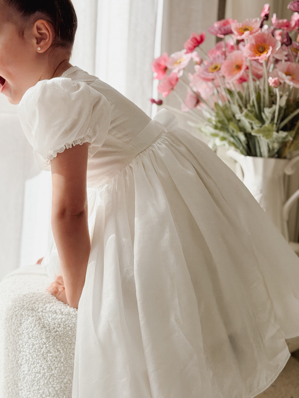 White girls occasion dress with floaty gathered skirt