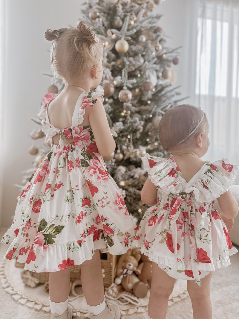 Faith Baby Girls Floral Christmas Romper - A Little Lacey
