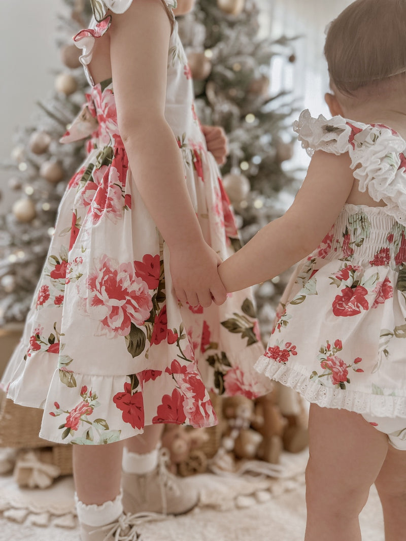 Faith Baby Girls Floral Christmas Romper - A Little Lacey