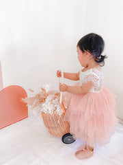 Felicity Capped Sleeve White and Pink Girls Dress - A Little Lacey