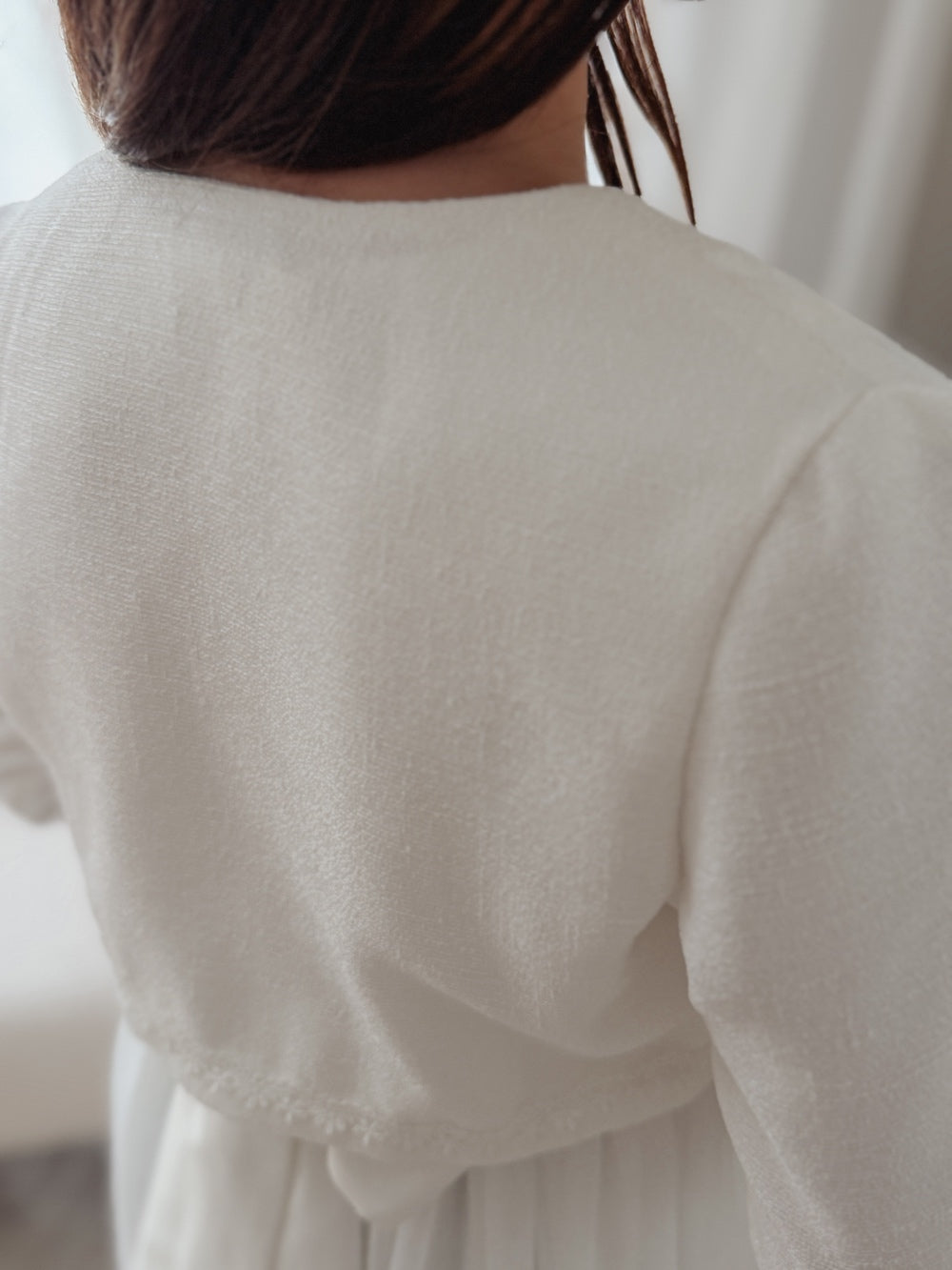 white textured jacket for girls wedding outfit