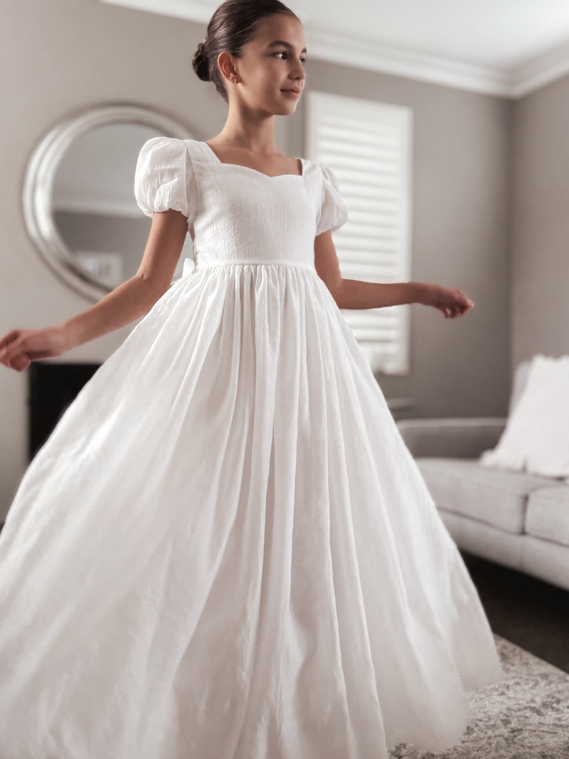 Valentina Girls Full Length White Dress - A Little Lacey