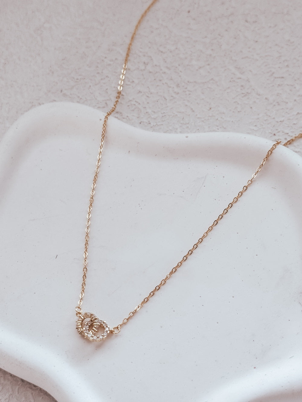 Forever Linked Girls Gold Necklace - Girls and Babies JewelleryClose-up of Forever Linked Girls Gold Necklace with two gold circles