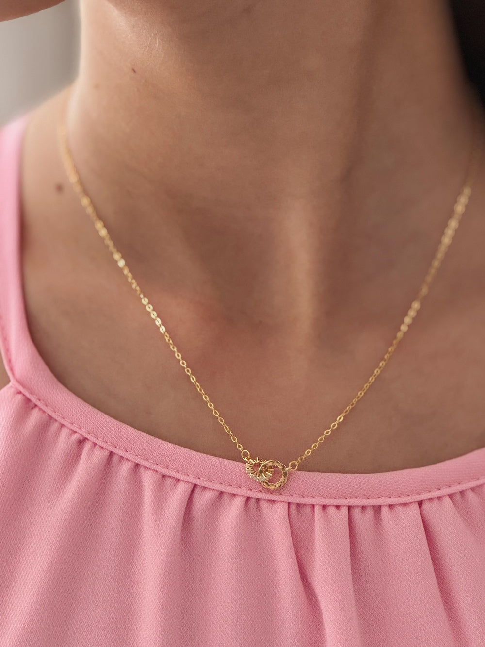 Forever Linked Girls Gold Necklace - Girls and Babies JewelleryYoung girl wearing gold linked necklace with festive outfit