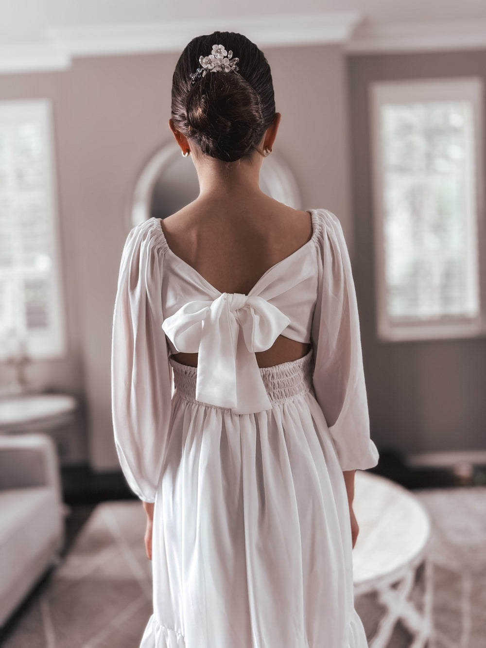 Freya Girls White Flower Girl Dress