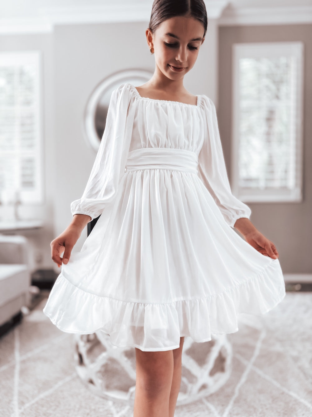 Freya Girls White Flower Girl Dress