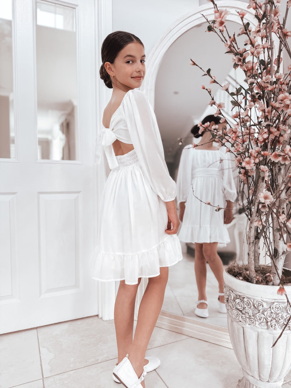 Freya Girls White Flower Girl Dress