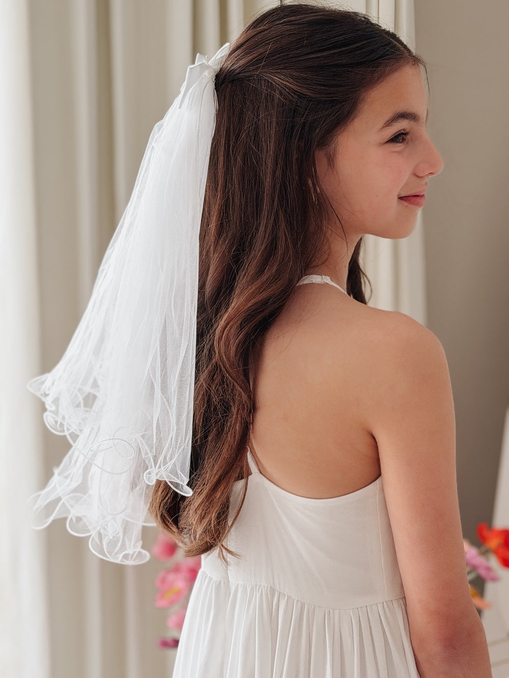 Girls white religious ceremony veil